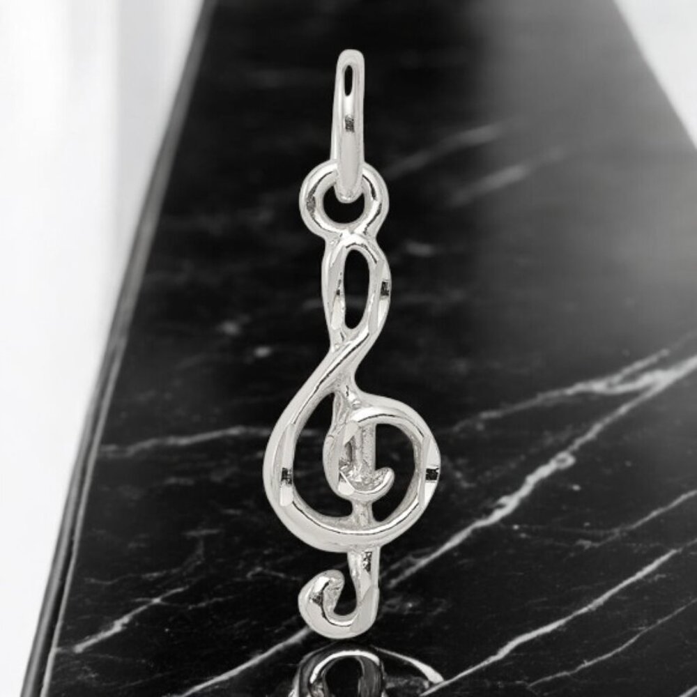 Elegant Sterling Silver Treble Clef Necklace